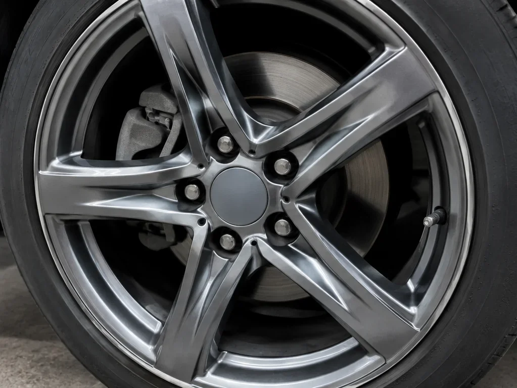 Same wheel after refinishing: restored profile, color match, and protective clear coat